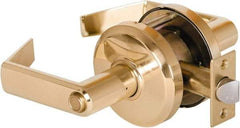 Stanley - Grade 2 Privacy Lever Lockset - 2-3/4" Back Set, Keyless Cylinder, Brass Alloy, Bright Brass Finish - USA Tool & Supply