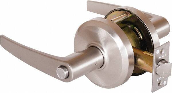 Stanley - Grade 2 Privacy Lever Lockset - 2-3/4" Back Set, Keyless Cylinder, Brass Alloy, Nickel Finish - USA Tool & Supply