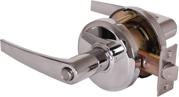 Stanley - Grade 2 Privacy Lever Lockset - 2-3/4" Back Set, Keyless Cylinder, Brass Alloy, Bright Chrome Finish - USA Tool & Supply