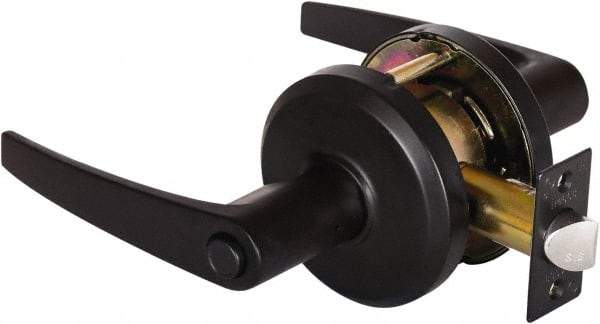 Stanley - Grade 2 Privacy Lever Lockset - 2-3/4" Back Set, Keyless Cylinder, Brass Alloy, Oil Rubbed Bronze Finish - USA Tool & Supply