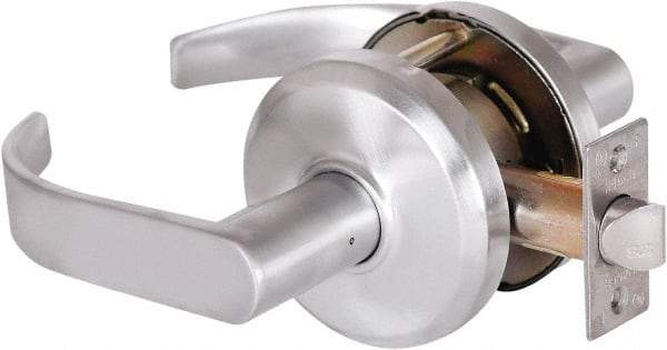 Stanley - Grade 2 Passage Lever Lockset - 2-3/4" Back Set, Keyless Cylinder, Brass Alloy, Satin Chrome Finish - USA Tool & Supply