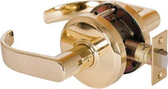 Stanley - Grade 2 Passage Lever Lockset - 2-3/4" Back Set, Keyless Cylinder, Brass Alloy, Bright Brass Finish - USA Tool & Supply