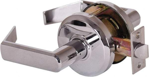 Stanley - Grade 2 Passage Lever Lockset - 2-3/4" Back Set, Keyless Cylinder, Brass Alloy, Bright Chrome Finish - USA Tool & Supply