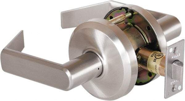 Stanley - Grade 2 Passage Lever Lockset - 2-3/4" Back Set, Keyless Cylinder, Brass Alloy, Nickel Finish - USA Tool & Supply