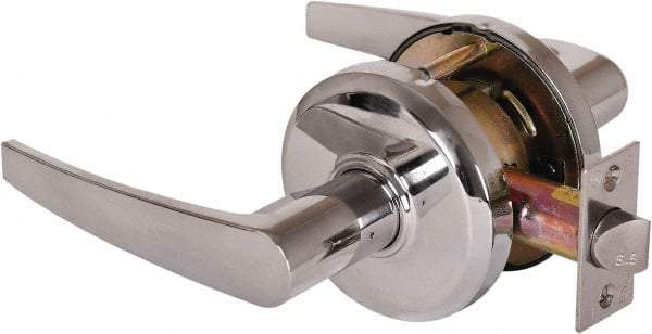 Stanley - Grade 2 Passage Lever Lockset - 2-3/4" Back Set, Keyless Cylinder, Brass Alloy, Bright Chrome Finish - USA Tool & Supply