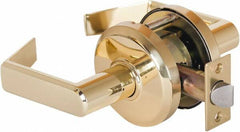 Stanley - Grade 2 Passage Lever Lockset - 2-3/4" Back Set, Keyless Cylinder, Brass Alloy, Bright Brass Finish - USA Tool & Supply