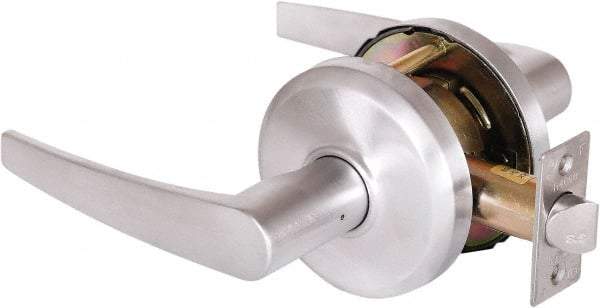 Stanley - Grade 2 Passage Lever Lockset - 2-3/4" Back Set, Keyless Cylinder, Brass Alloy, Satin Chrome Finish - USA Tool & Supply