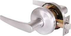 Stanley - Grade 2 Passage Lever Lockset - 2-3/4" Back Set, Keyless Cylinder, Brass Alloy, Satin Chrome Finish - USA Tool & Supply