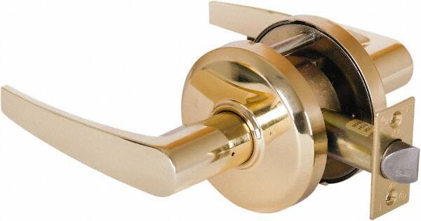 Stanley - Grade 2 Passage Lever Lockset - 2-3/4" Back Set, Keyless Cylinder, Brass Alloy, Bright Brass Finish - USA Tool & Supply