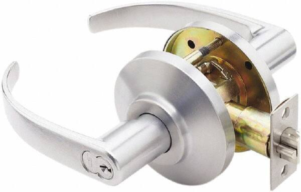 Best - Grade 2 Storeroom Lever Lockset - 2-3/4" Back Set, Key In Lever Cylinder, Brass Alloy, Satin Chrome Finish - USA Tool & Supply