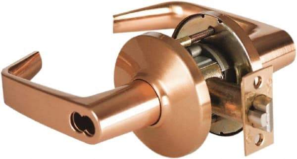 Best - Grade 2 Entrance Lever Lockset - 2-3/4" Back Set, Key In Lever Cylinder, Brass Alloy, Satin Bronze Finish - USA Tool & Supply