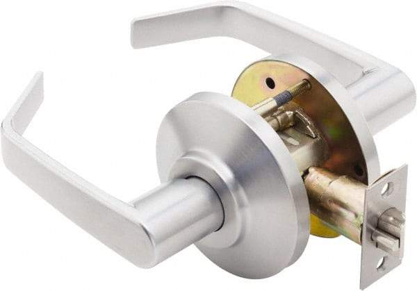 Best - Grade 2 Passage Lever Lockset - 2-3/4" Back Set, Keyless Cylinder, Brass Alloy, Satin Chrome Finish - USA Tool & Supply