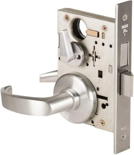 Best - Grade 1 Privacy Lever Lockset - 2-3/4" Back Set, Keyless Cylinder, Brass Alloy, Satin Chrome Finish - USA Tool & Supply