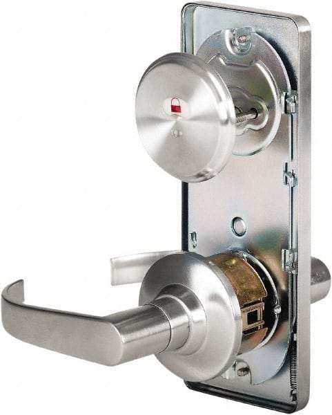 Stanley - Grade 2 Passage Lever Lockset - 2-3/4" Back Set, Keyless Cylinder, Brass Alloy, Satin Chrome Finish - USA Tool & Supply