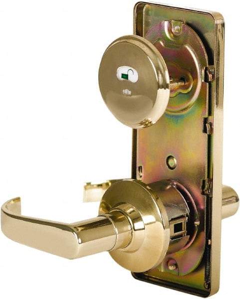 Stanley - Grade 2 Passage Lever Lockset - 2-3/4" Back Set, Keyless Cylinder, Brass Alloy, Bright Brass Finish - USA Tool & Supply