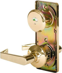 Stanley - Grade 2 Passage Lever Lockset - 2-3/4" Back Set, Keyless Cylinder, Brass Alloy, Bright Brass Finish - USA Tool & Supply