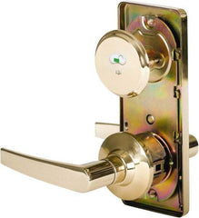 Stanley - Grade 2 Passage Lever Lockset - 2-3/4" Back Set, Keyless Cylinder, Brass Alloy, Bright Brass Finish - USA Tool & Supply