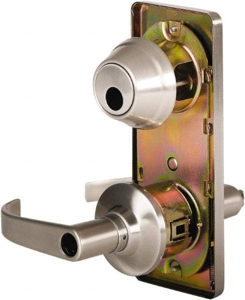 Stanley - Grade 2 Entry Lever Lockset - 2-3/4" Back Set, Key In Lever Cylinder, Brass Alloy, Nickel Finish - USA Tool & Supply