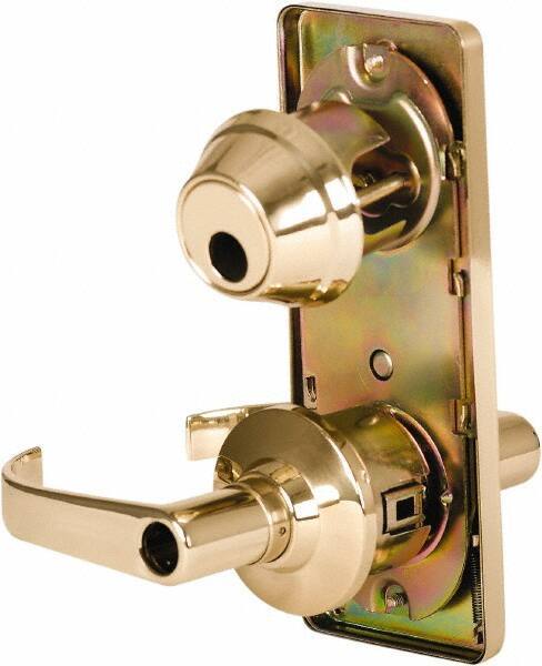 Stanley - Grade 2 Entry Lever Lockset - 2-3/4" Back Set, Key In Lever Cylinder, Brass Alloy, Bright Brass Finish - USA Tool & Supply