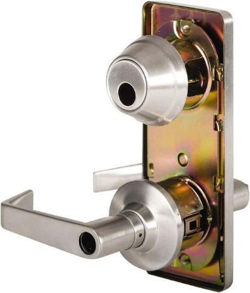 Stanley - Grade 2 Entry Lever Lockset - 2-3/4" Back Set, Key In Lever Cylinder, Brass Alloy, Satin Chrome Finish - USA Tool & Supply