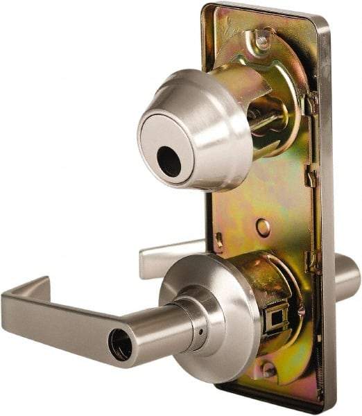 Stanley - Grade 2 Entry Lever Lockset - 2-3/4" Back Set, Key In Lever Cylinder, Brass Alloy, Nickel Finish - USA Tool & Supply