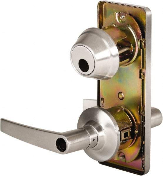 Stanley - Grade 2 Entry Lever Lockset - 2-3/4" Back Set, Key In Lever Cylinder, Brass Alloy, Satin Chrome Finish - USA Tool & Supply