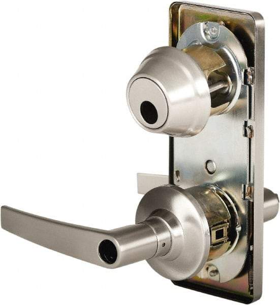 Stanley - Grade 2 Entry Lever Lockset - 2-3/4" Back Set, Key In Lever Cylinder, Brass Alloy, Nickel Finish - USA Tool & Supply