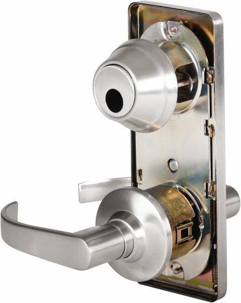 Stanley - Grade 2 Passage Lever Lockset - 2-3/4" Back Set, Keyless Cylinder, Brass Alloy, Satin Chrome Finish - USA Tool & Supply