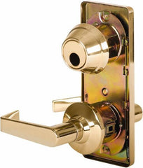 Stanley - Grade 2 Passage Lever Lockset - 2-3/4" Back Set, Keyless Cylinder, Brass Alloy, Bright Brass Finish - USA Tool & Supply