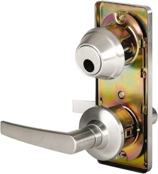 Stanley - Grade 2 Passage Lever Lockset - 2-3/4" Back Set, Keyless Cylinder, Brass Alloy, Satin Chrome Finish - USA Tool & Supply