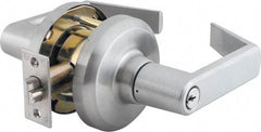 Stanley - Grade 1 Classroom Lever Lockset - 2-3/4" Back Set, Key In Lever Cylinder, Brass Alloy, Satin Chrome Finish - USA Tool & Supply