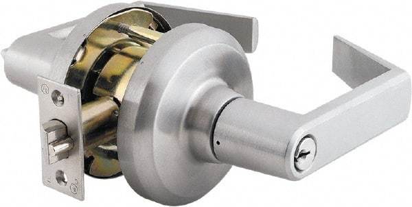 Stanley - Grade 1 Entrance Lever Lockset - 2-3/4" Back Set, Key In Lever Cylinder, Brass Alloy, Satin Chrome Finish - USA Tool & Supply