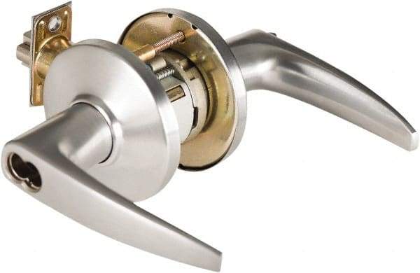 Best - Grade 1 Storeroom Lever Lockset - 2-3/4" Back Set, Key In Lever Cylinder, Brass Alloy, Satin Chrome Finish - USA Tool & Supply