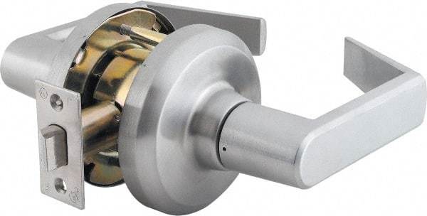 Stanley - Grade 1 Passage Lever Lockset - 2-3/4" Back Set, Keyless Cylinder, Brass Alloy, Satin Chrome Finish - USA Tool & Supply