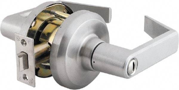 Stanley - Grade 1 Privacy Lever Lockset - 2-3/4" Back Set, Keyless Cylinder, Brass Alloy, Satin Chrome Finish - USA Tool & Supply