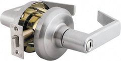 Stanley - Grade 1 Privacy Lever Lockset - 2-3/4" Back Set, Keyless Cylinder, Brass Alloy, Satin Chrome Finish - USA Tool & Supply