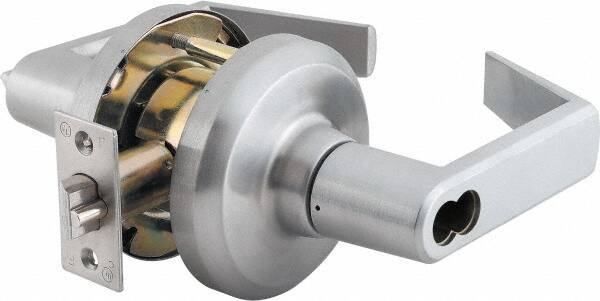 Stanley - Grade 1 Entrance Lever Lockset - 2-3/4" Back Set, Key In Lever Cylinder, Brass Alloy, Satin Chrome Finish - USA Tool & Supply