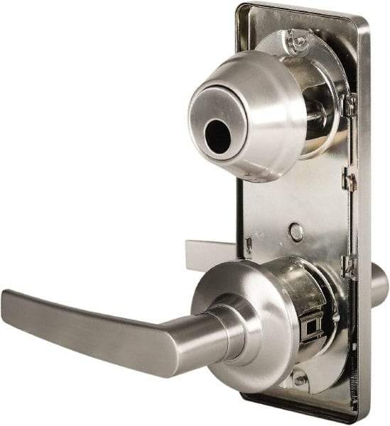 Stanley - Grade 2 Passage Lever Lockset - 2-3/4" Back Set, Keyless Cylinder, Brass Alloy, Nickel Finish - USA Tool & Supply