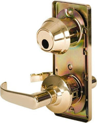 Stanley - Grade 2 Passage Lever Lockset - 2-3/4" Back Set, Keyless Cylinder, Brass Alloy, Bright Brass Finish - USA Tool & Supply