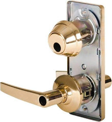 Stanley - Grade 2 Entry Lever Lockset - 2-3/4" Back Set, Key In Lever Cylinder, Brass Alloy, Bright Brass Finish - USA Tool & Supply