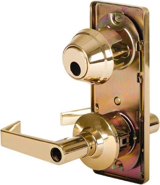 Stanley - Grade 2 Entry Lever Lockset - 2-3/4" Back Set, Key In Lever Cylinder, Brass Alloy, Bright Brass Finish - USA Tool & Supply