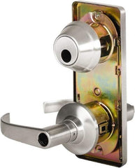 Stanley - Grade 2 Entry Lever Lockset - 2-3/4" Back Set, Key In Lever Cylinder, Brass Alloy, Satin Chrome Finish - USA Tool & Supply