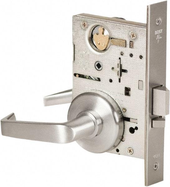 Best - Grade 1 Storeroom Lever Lockset - 2-3/4" Back Set, Keyless Cylinder, Brass Alloy, Satin Chrome Finish - USA Tool & Supply