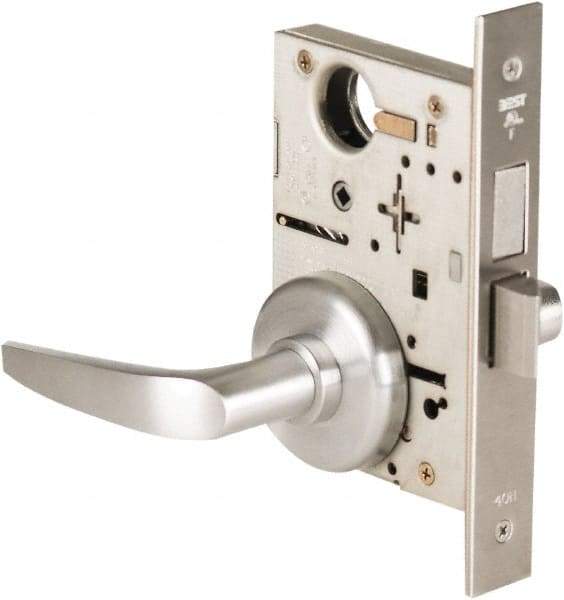 Best - Grade 1 Privacy Lever Lockset - 2-3/4" Back Set, Keyless Cylinder, Brass Alloy, Satin Chrome Finish - USA Tool & Supply