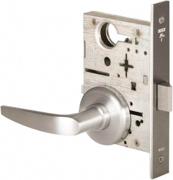 Best - Grade 1 Passage Lever Lockset - 2-3/4" Back Set, Keyless Cylinder, Brass Alloy, Satin Chrome Finish - USA Tool & Supply