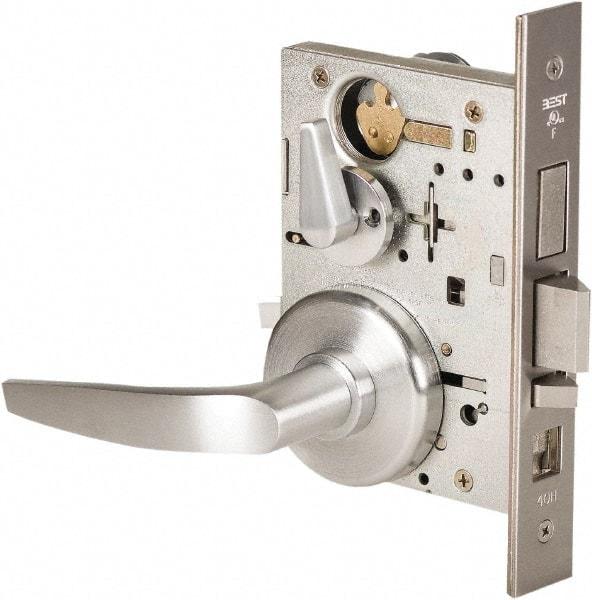 Stanley - Grade 1 Office Lever Lockset - 2-3/4" Back Set, Best SFIC Cylinder, Brass Alloy, Satin Chrome Finish - USA Tool & Supply