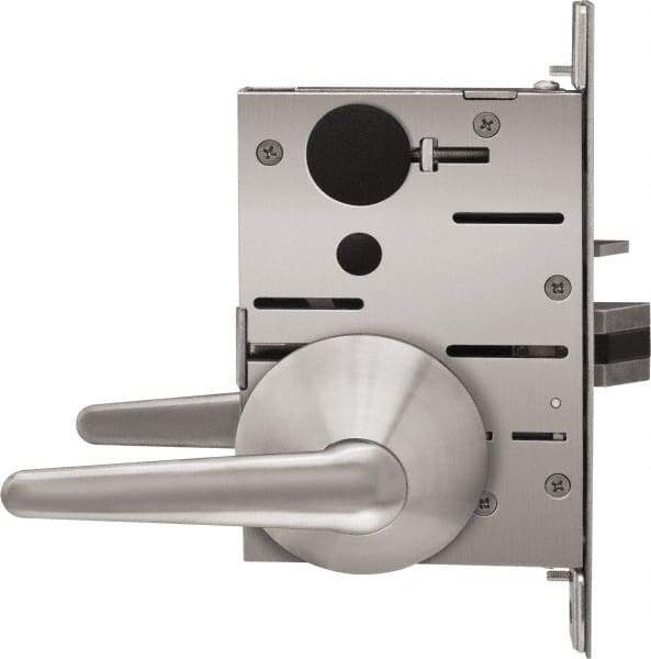 Stanley - Grade 1 Classroom Intruder Lever Lockset - 2-3/4" Back Set, Best SFIC Cylinder, Brass Alloy, Satin Stainless Steel Finish - USA Tool & Supply