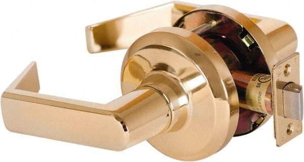 Stanley - Grade 1 Passage Lever Lockset - 2-3/4" Back Set, Keyless Cylinder, Brass Alloy, Bright Brass Finish - USA Tool & Supply