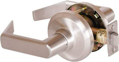 Stanley - Grade 1 Passage Lever Lockset - 2-3/4" Back Set, Keyless Cylinder, Brass Alloy, Satin Nickel Finish - USA Tool & Supply