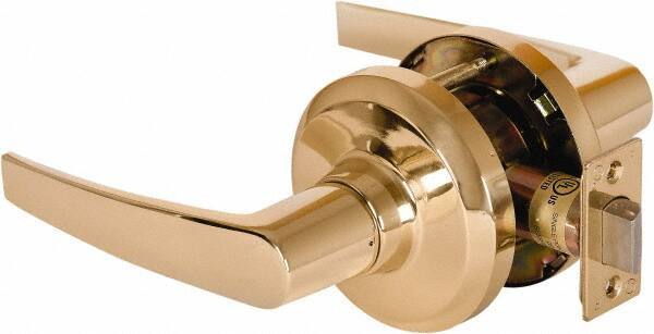 Stanley - Grade 1 Passage Lever Lockset - 2-3/4" Back Set, Keyless Cylinder, Brass Alloy, Bright Brass Finish - USA Tool & Supply